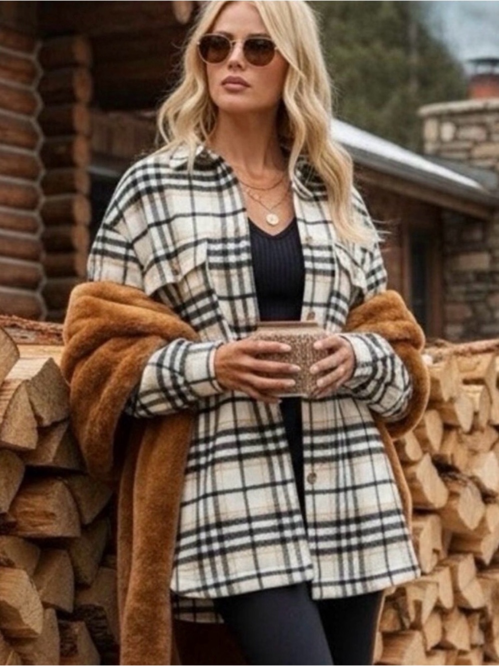 Vici Oversized Plaid Shacket with Hood
